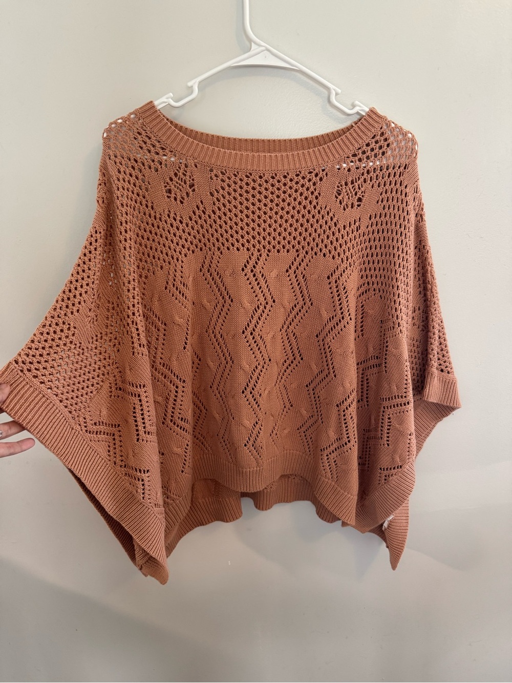 Open-Knit Boxy Sweater Poncho in Rust